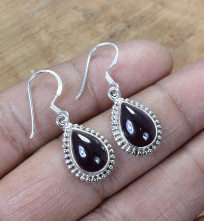 Red Garnet Hook 925 Sterling Silver Earring