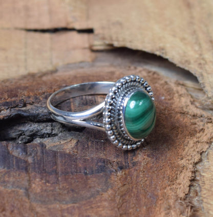 Green Malachite 925 Sterling Silver Ring