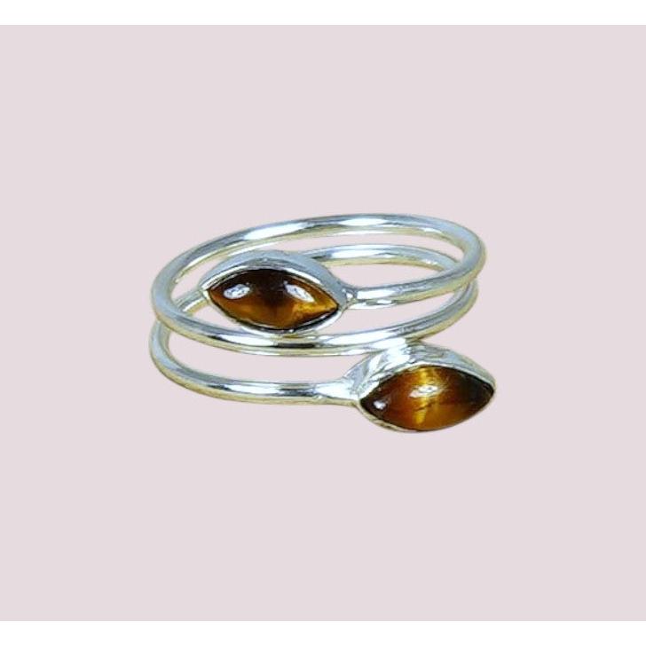 Amour 925 Sterling Silver Natural Gemstone 2 Stone Ring