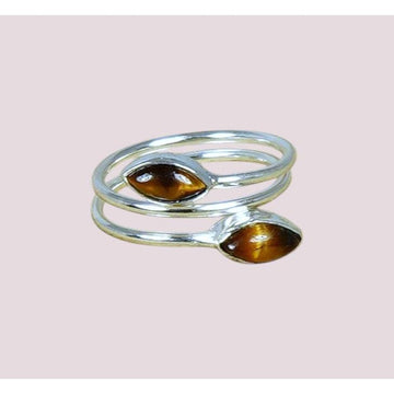 Amour 925 Sterling Silver Natural Gemstone 2 Stone Ring