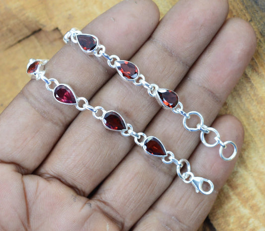 Red Garnet 925 Sterling Silver Bracelet