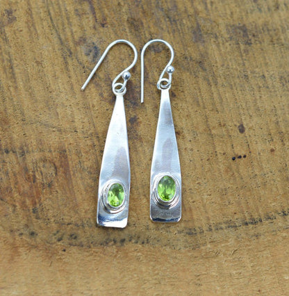 Green Peridot Hook 925 Sterling Silver Earring