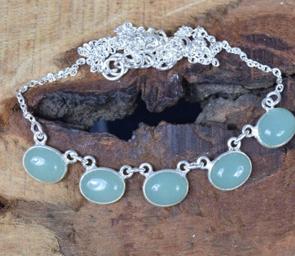 Aqua Chalcedony 925 Sterling Silver Necklace