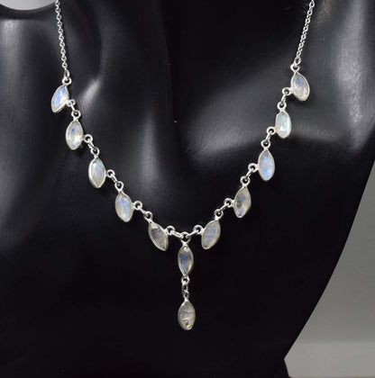 Cut Rainbow Moonstone 925 Sterling Silver Necklace