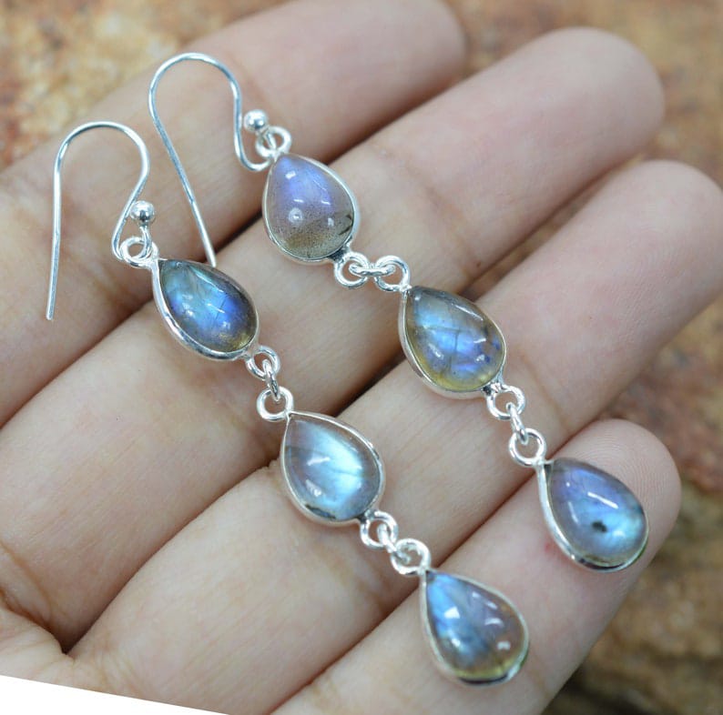 Labradorite Hook 925 Sterling Silver Earring