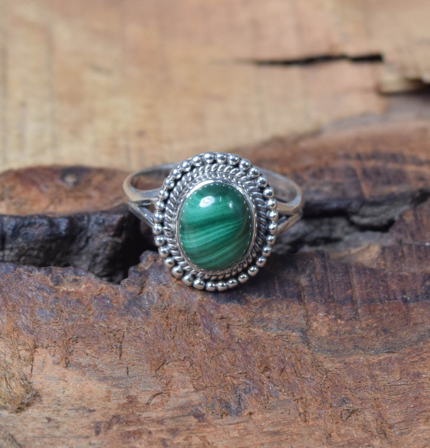 Green Malachite 925 Sterling Silver Ring