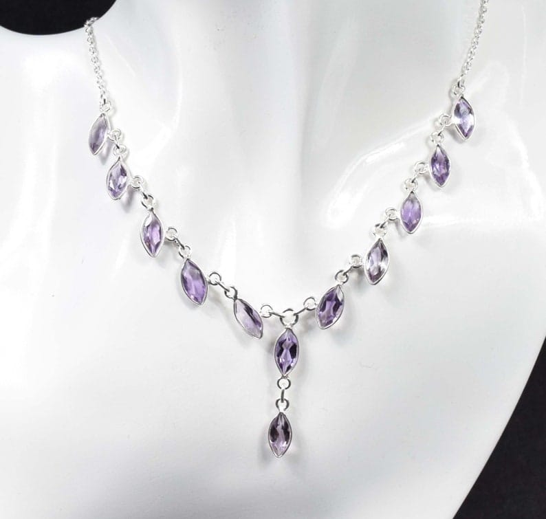 Cut Purple Amethyst 925 Sterling Silver Necklace