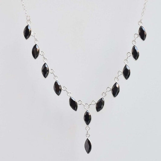 Cut Black Onyx 925 Sterling Silver Necklace