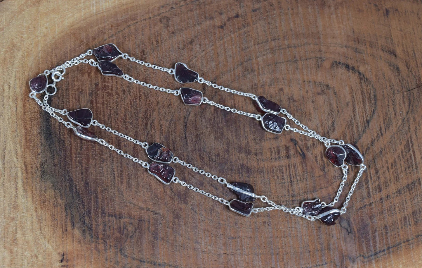 Rough Hessonite Garnet 925 Sterling Silver Necklace