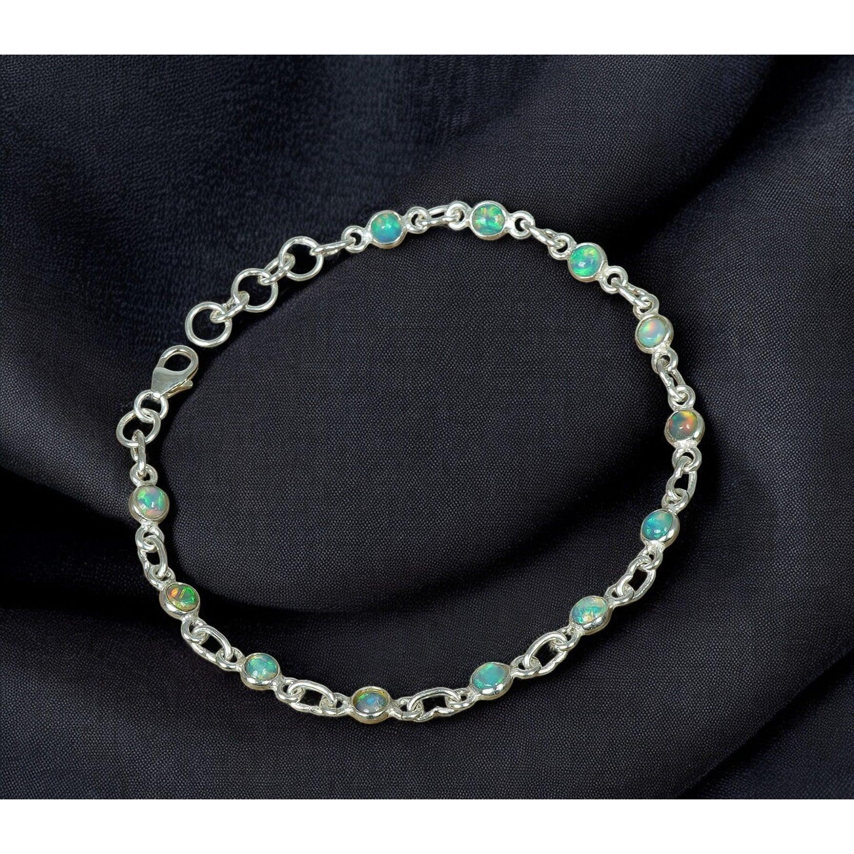 Natural Ethiopian Opal 925 Sterling Silver Natural Gemstone Bracelet