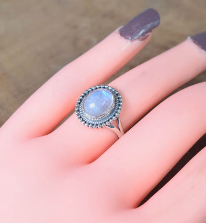 White Rainbow Moonstone 925 Sterling Silver Ring