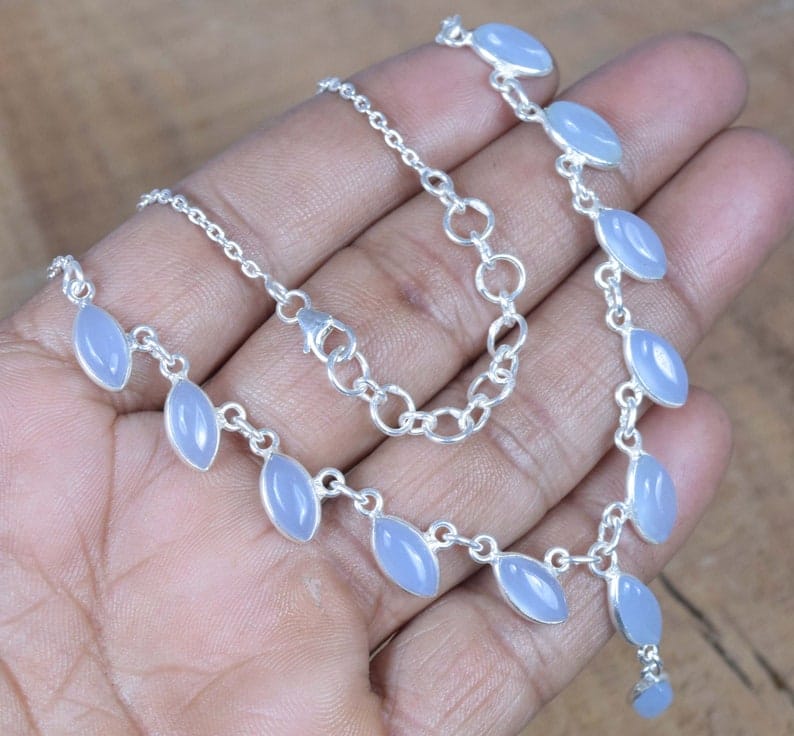 Blue Chalcedony 925 Sterling Silver Necklace