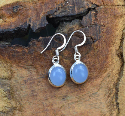 Blue Chalcedony Hook 925 Sterling Silver Earring