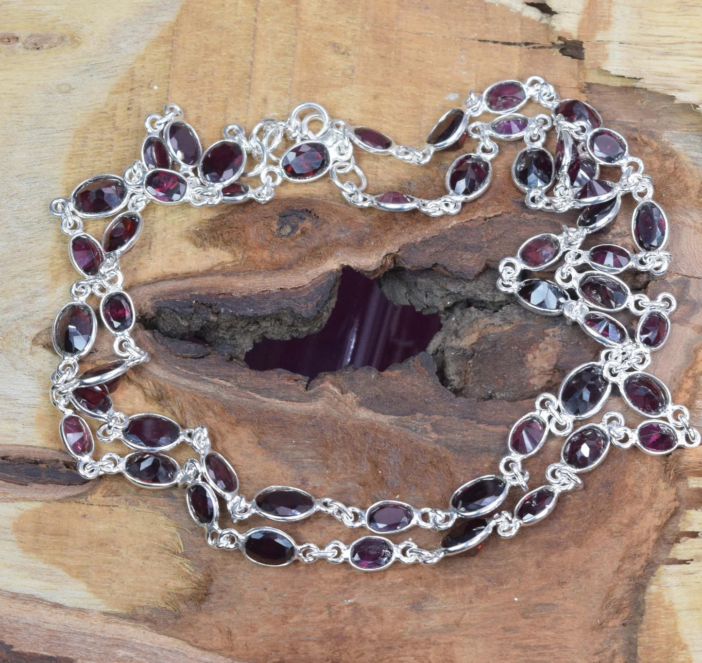 Cut Red Garnet 925 Sterling Silver Necklace