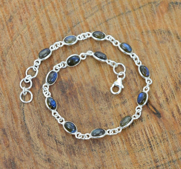 Labradorite 925 Sterling Silver Natural Gemstone Bracelet
