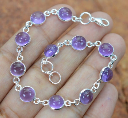 Purple Amethyst 925 Sterling Silver Bezel Bracelet