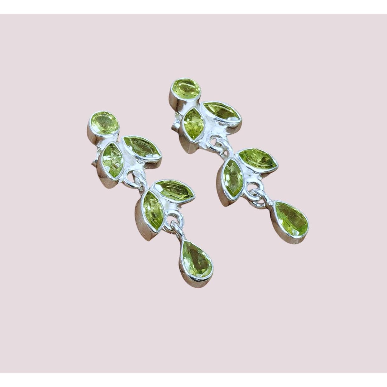 925 Sterling Silver Natural Faceted Gemstone Stud Long Earring