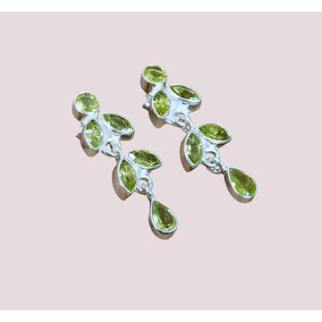 925 Sterling Silver Natural Faceted Gemstone Stud Long Earring