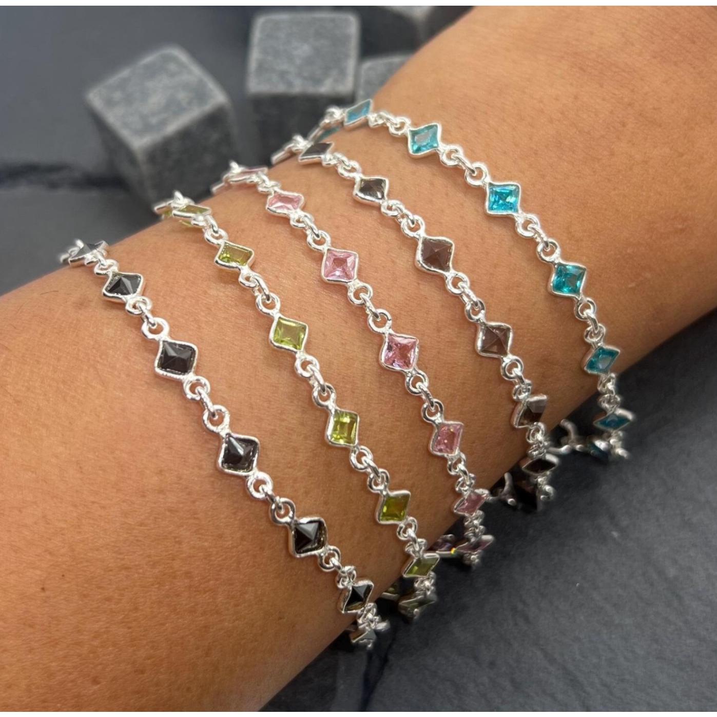 925 Sterling Silver Natural Faceted Gemstone Adjustable Bracelet