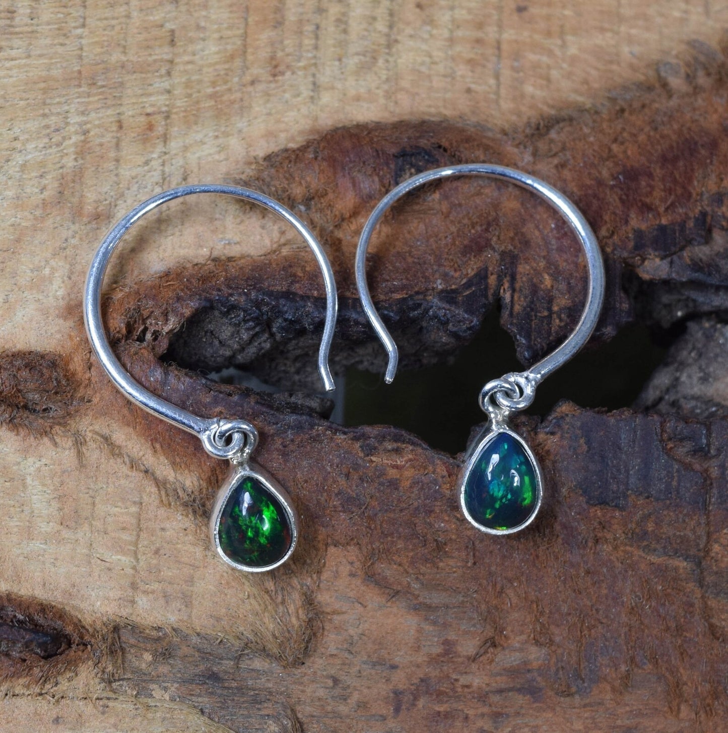 Black Ethiopian Opal 925 Sterling Silver Hook Earring