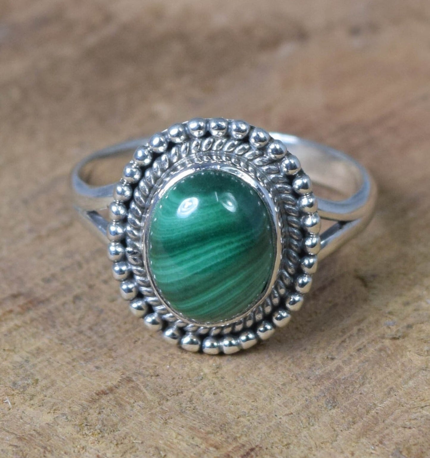 Green Malachite 925 Sterling Silver Ring