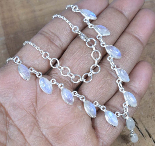 Rainbow Moonstone 925 Sterling Silver Necklace