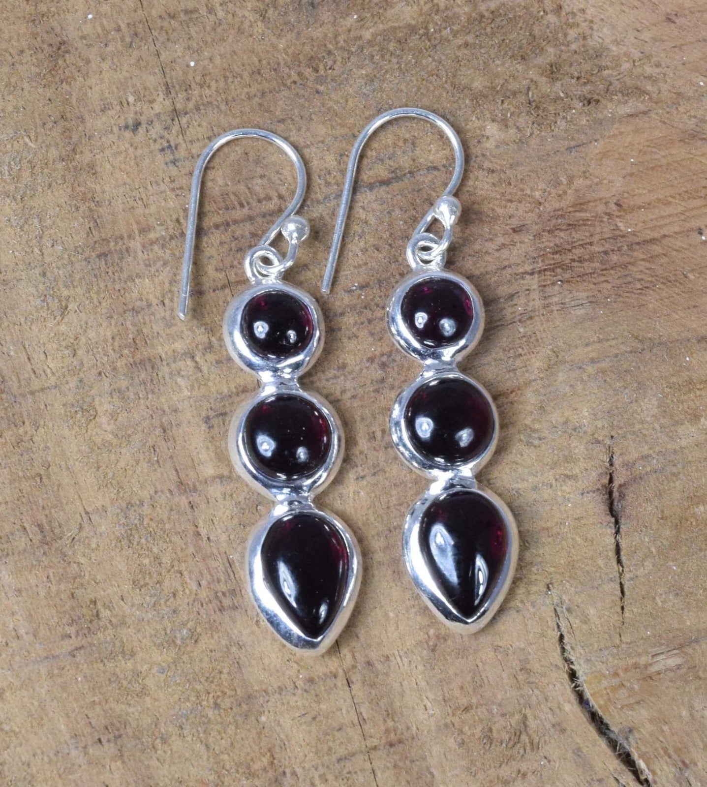 Red Garnet Hook 925 Sterling Silver Earring