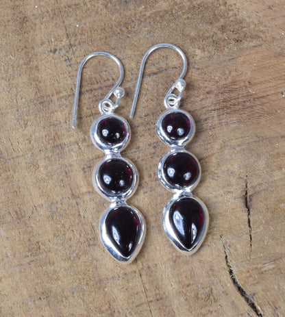 Red Garnet Hook 925 Sterling Silver Earring