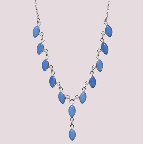 925 Sterling Silver Natural Gemstone Marquise Drop Necklace
