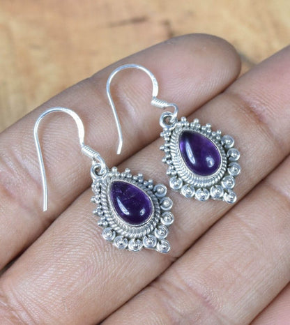 Purple Amethyst Hook 925 Sterling Silver Earring