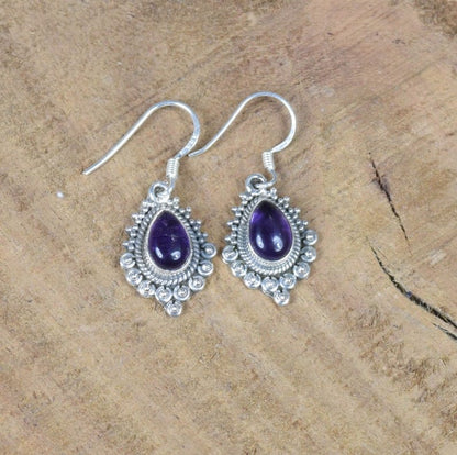 Purple Amethyst Hook 925 Sterling Silver Earring