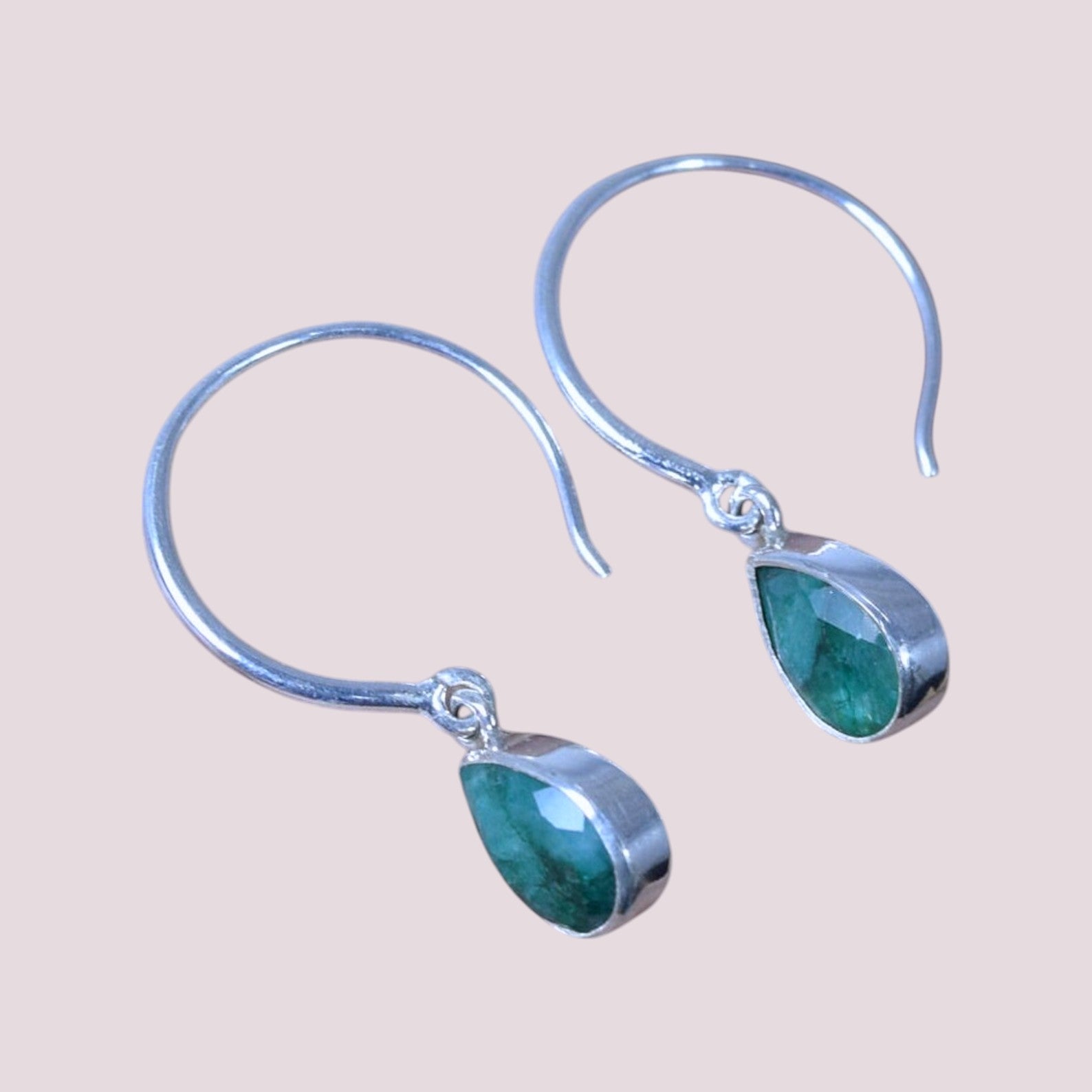 925 Sterling Silver Natural Gemstone Hoop Earring