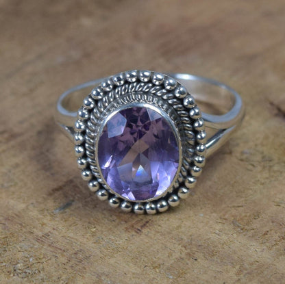 Cut Purple Amethyst 925 Sterling Silver Ring