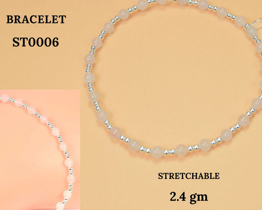 Pink Rose Quartz 925 Sterling Silver Gemstone Stretchable Rose Quartz Bracelet