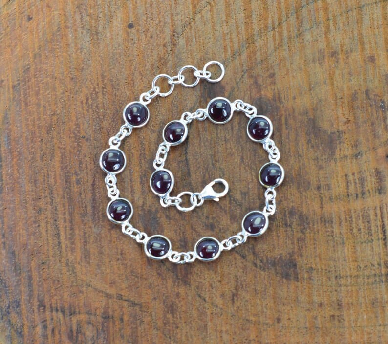 Red Garnet 925 Sterling Silver Bezel Bracelet