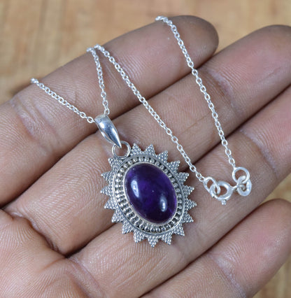 Purple Amethyst 925 Sterling Silver Chain Pendant