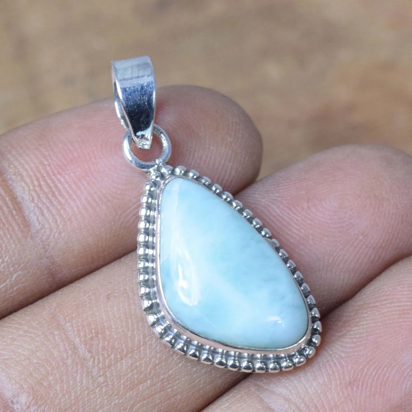 Natural Blue Larimar 925 Sterling Silver Pendant