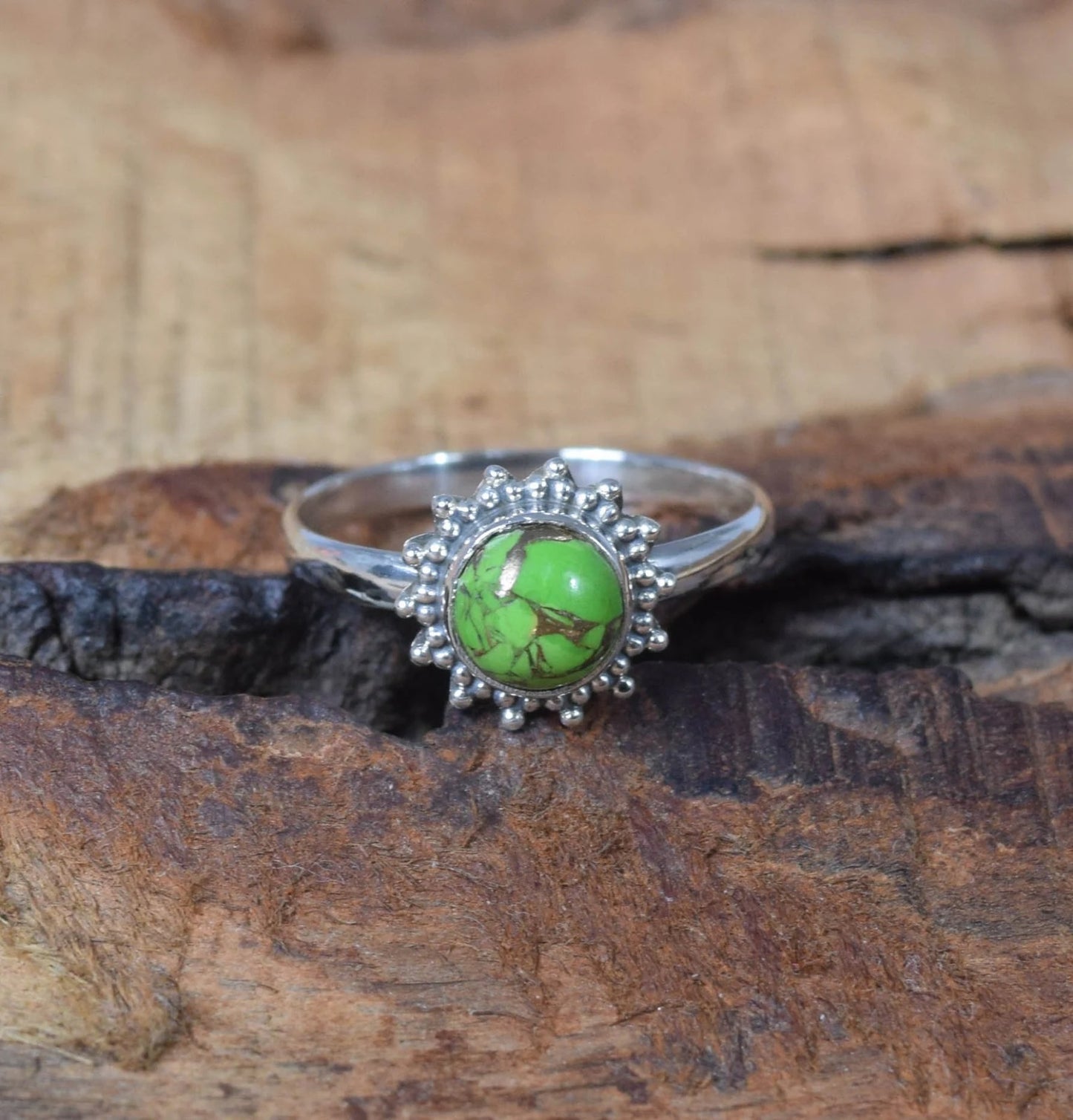 Green Copper Turquoise 925 Sterling Silver Ring