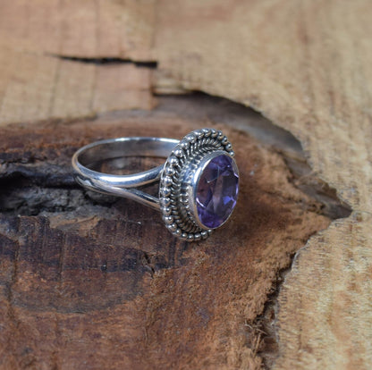 Cut Purple Amethyst 925 Sterling Silver Ring