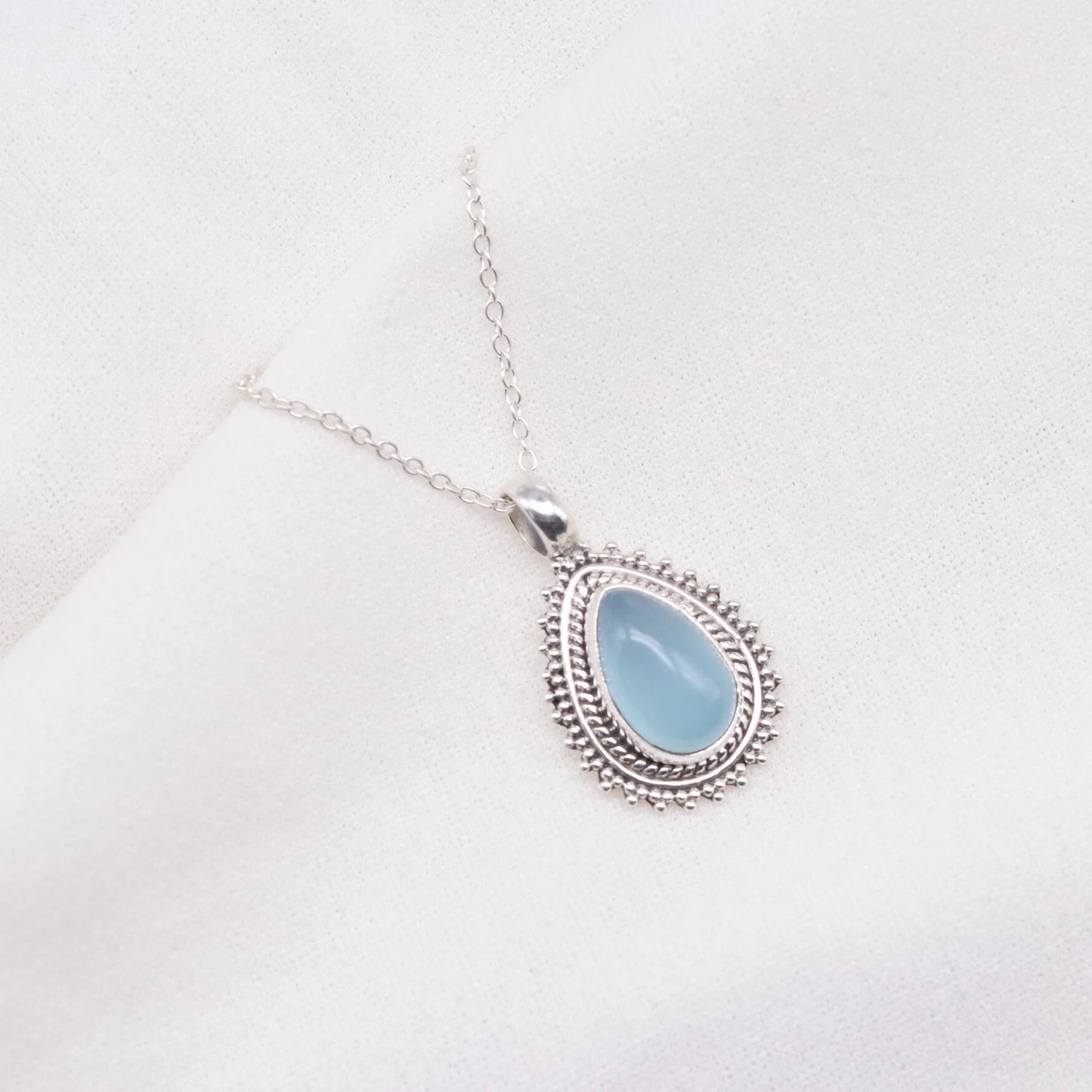 Blue Chalcedony 925 Sterling Silver Chain Pendant