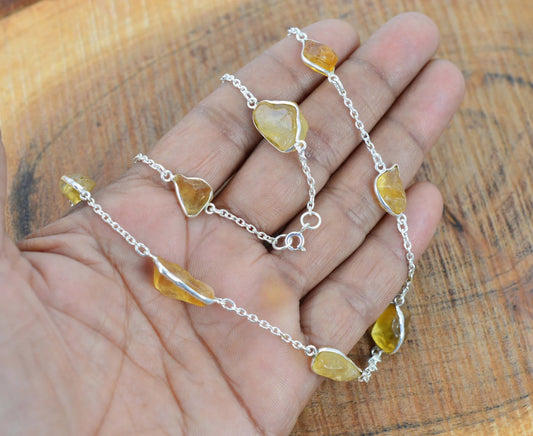 Rough Citrine 925 Sterling Silver Necklace