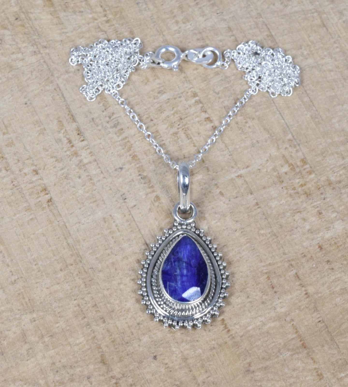 Blue Sapphire 925 Sterling Silver Chain Pendant