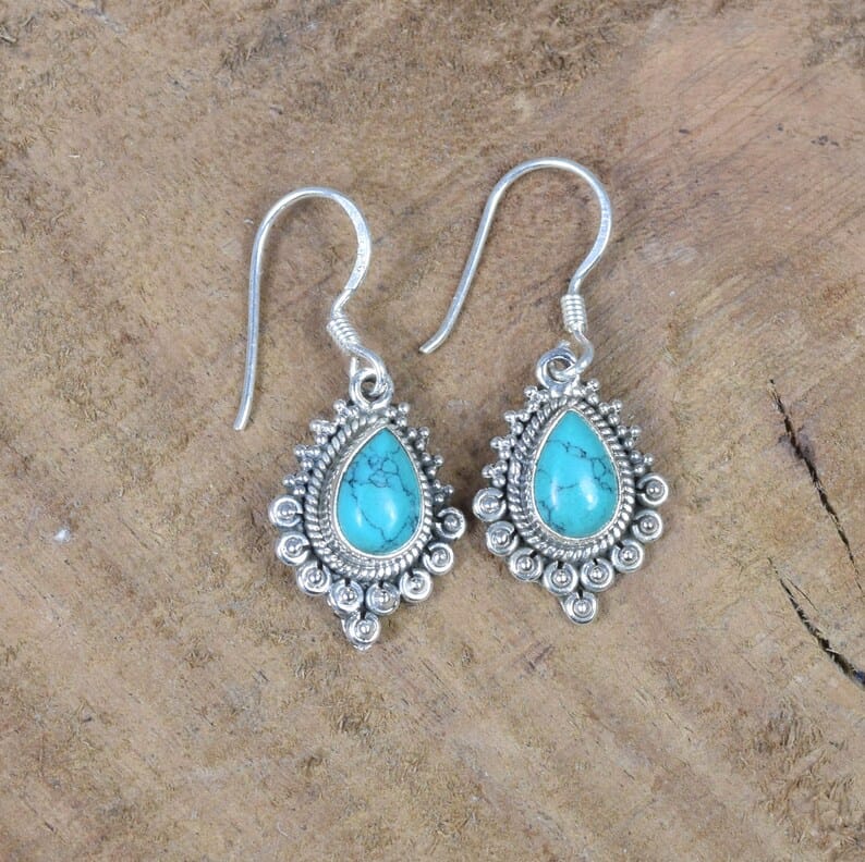 Blue Turquoise Hook 925 Sterling Silver Earring