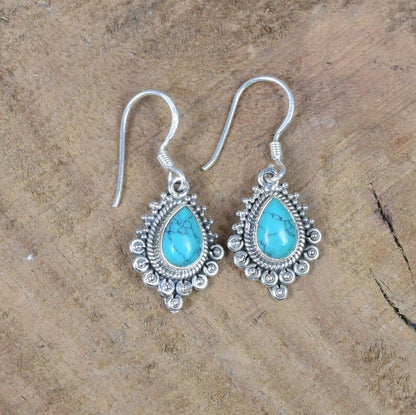 Blue Turquoise Hook 925 Sterling Silver Earring