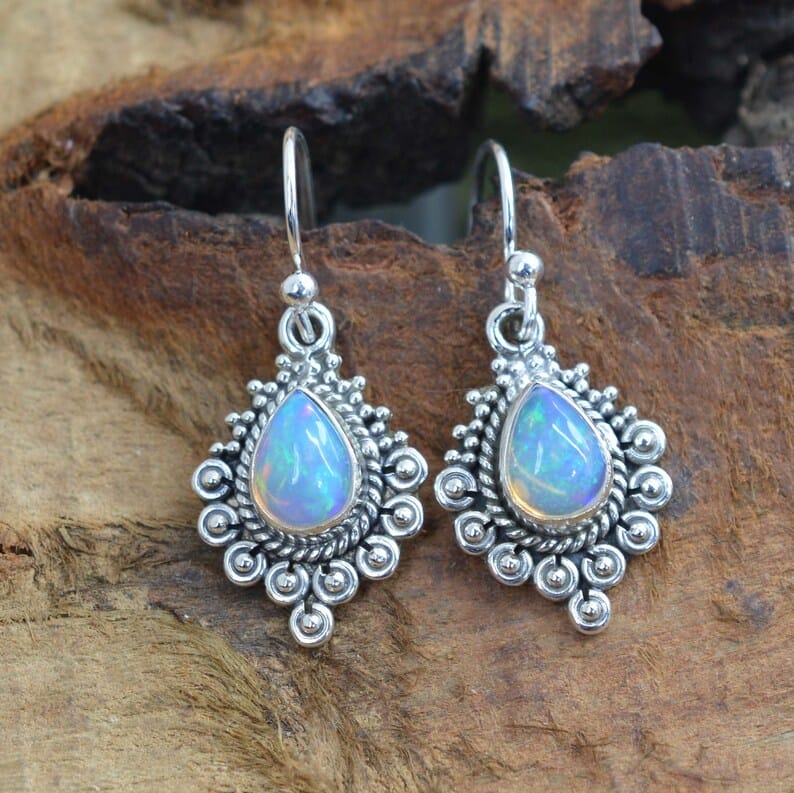 Ethiopian Opal Hook 925 Sterling Silver Earring