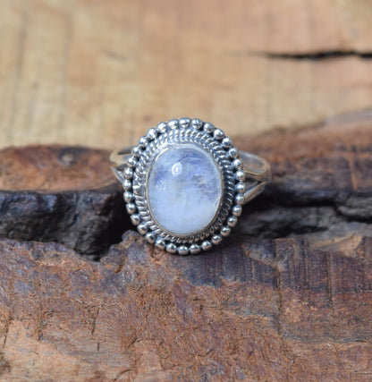 White Rainbow Moonstone 925 Sterling Silver Ring