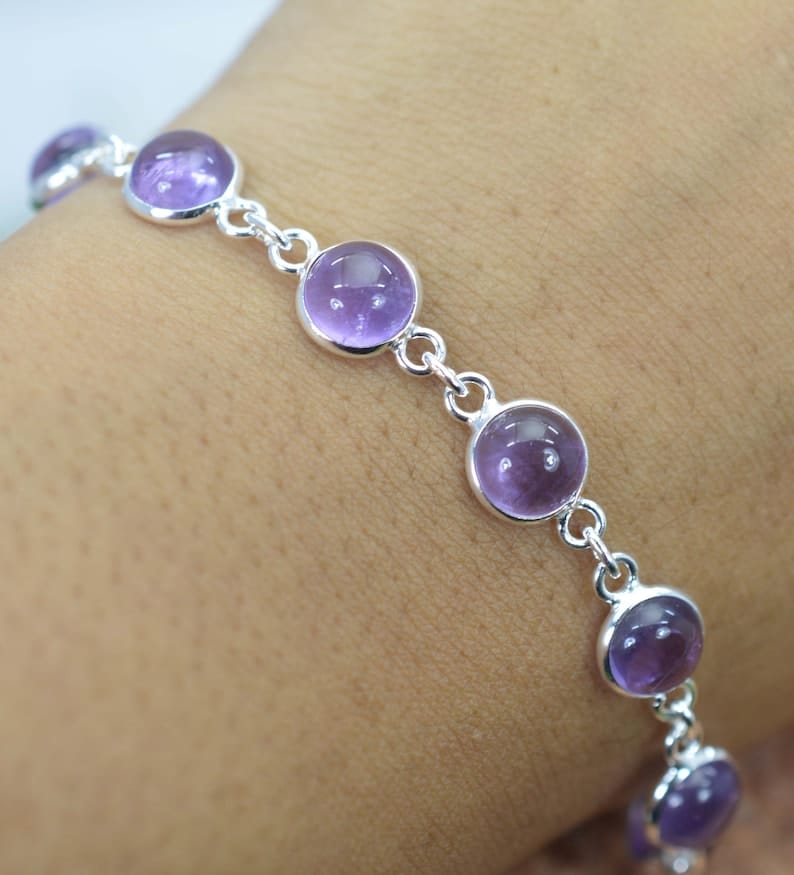 Purple Amethyst 925 Sterling Silver Bezel Bracelet