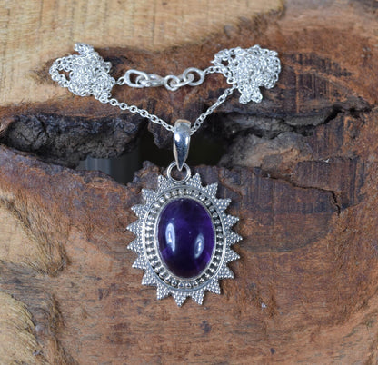 Purple Amethyst 925 Sterling Silver Chain Pendant