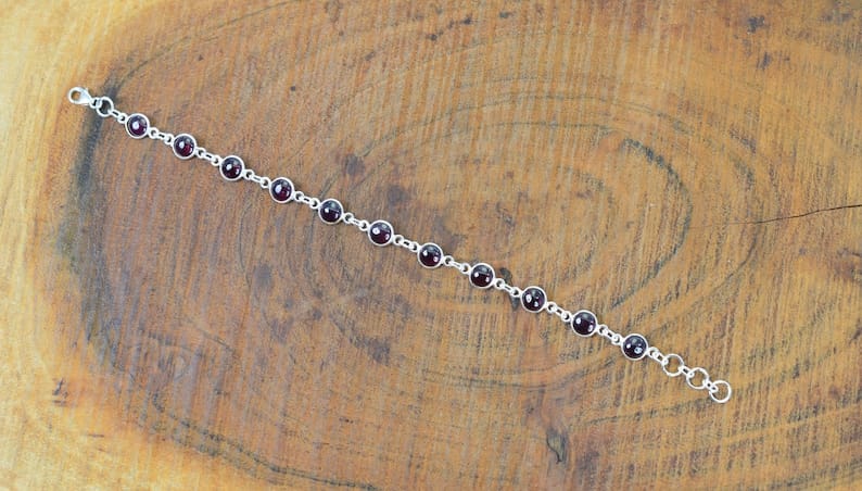 Red Garnet 925 Sterling Silver Bezel Bracelet