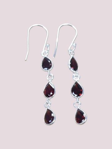925 Sterling Silver Natural Gemstone 3 stone Hook Earring